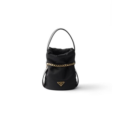 PRADA PETIT SAC NOIR RE-NYLON AND NAPPA LEATHER MINI BUCKET BAG 1BE088 (20*15*14cm) 